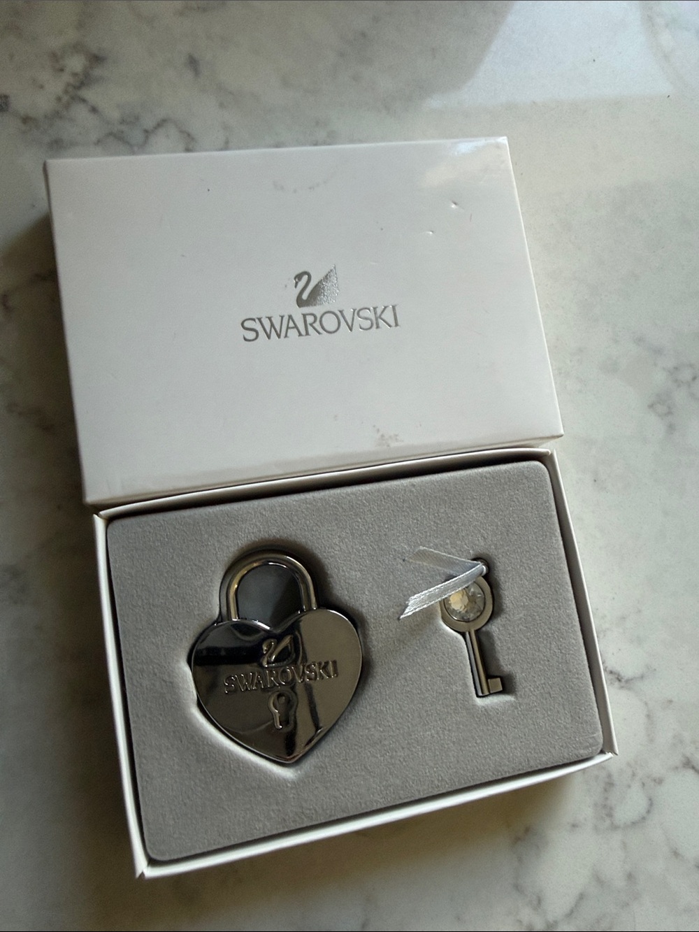Swarovski Silver Heart Padlock and Key Ornament